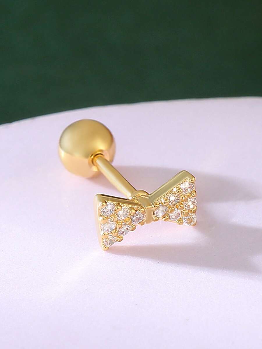 1pc Delicate Fashionable Cubic Zirconia Bow-Knot Tragus Earring, Versatile Women's Earring, Suitable For Everyday Wear And As Gift