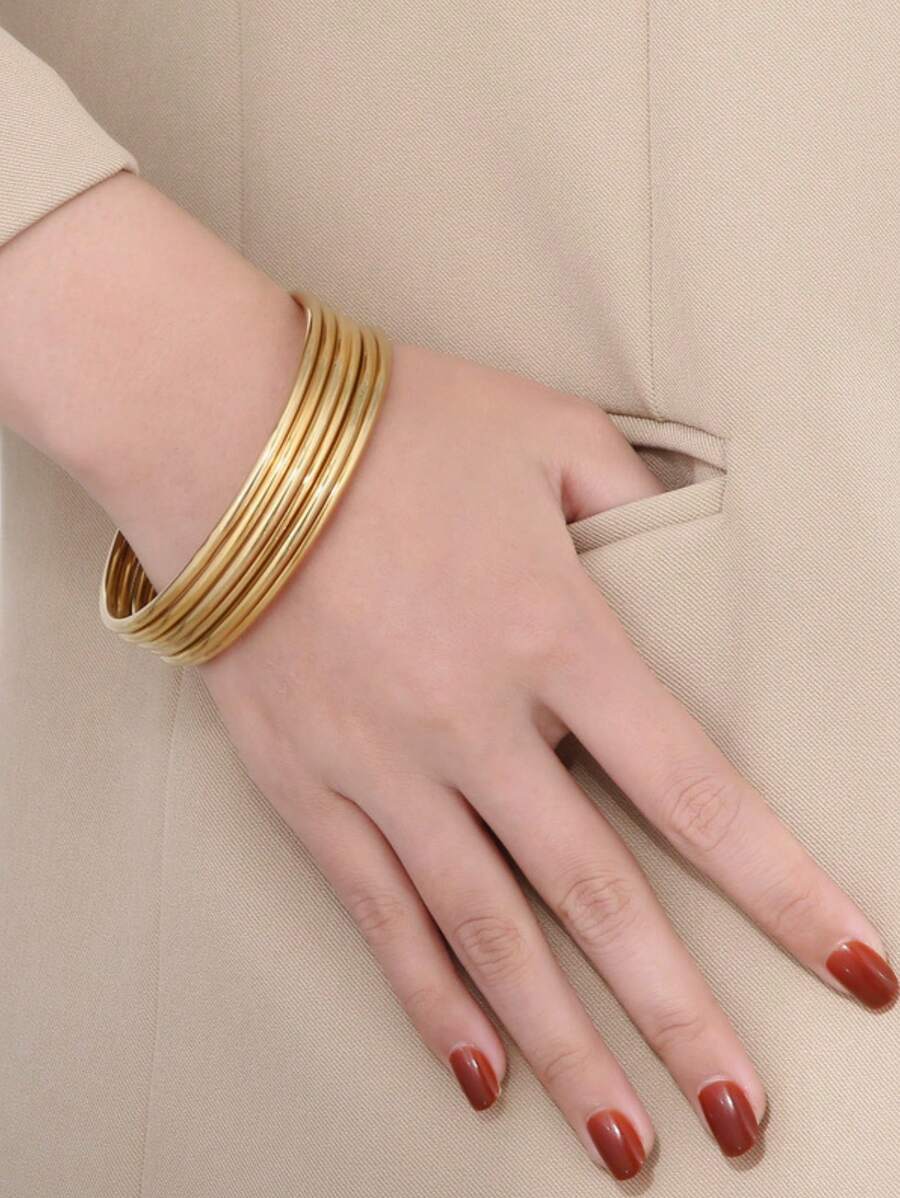 Bracelet en acier inoxydable plaqué or 18 carats pour femmes, bracelet simple et de base de luxe léger, bijou imperméable