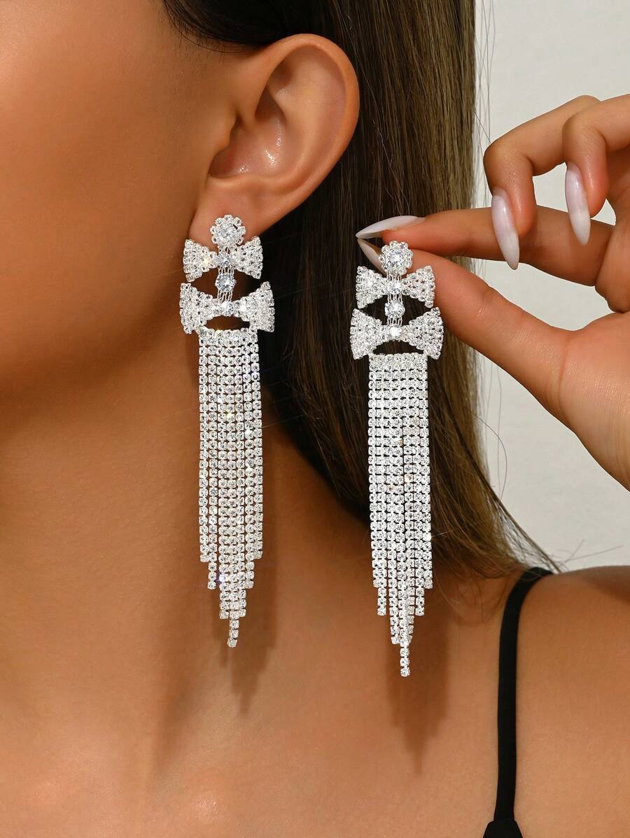 1 par de pendientes largos de gargantilla vintage franceses con cristales y borlas, adecuados para uso formal y fiestas