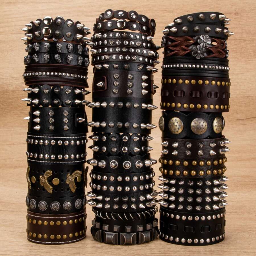 Juego de 6 piezas/12 piezas/18 piezas de pulseras vintage estilo minimalista punk para hombre