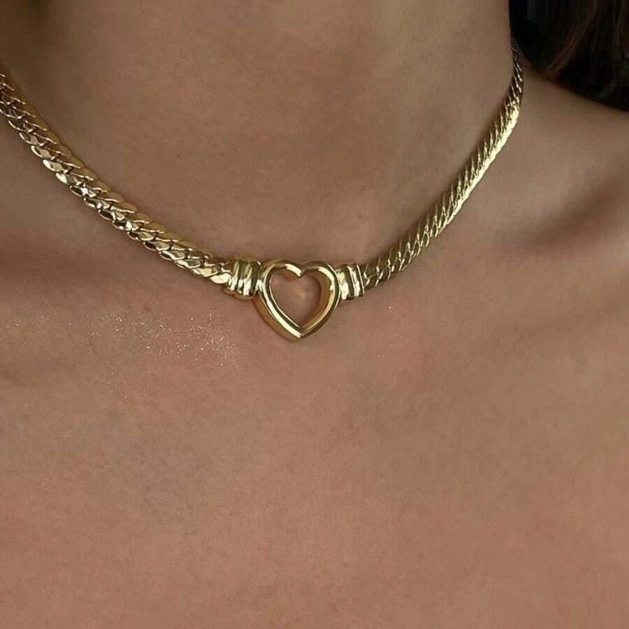 1pc Minimalist Stainless Steel Flower Folded Golden Bracelet & Necklace Set, Versatile Daily Wear Unisex Jewelry
