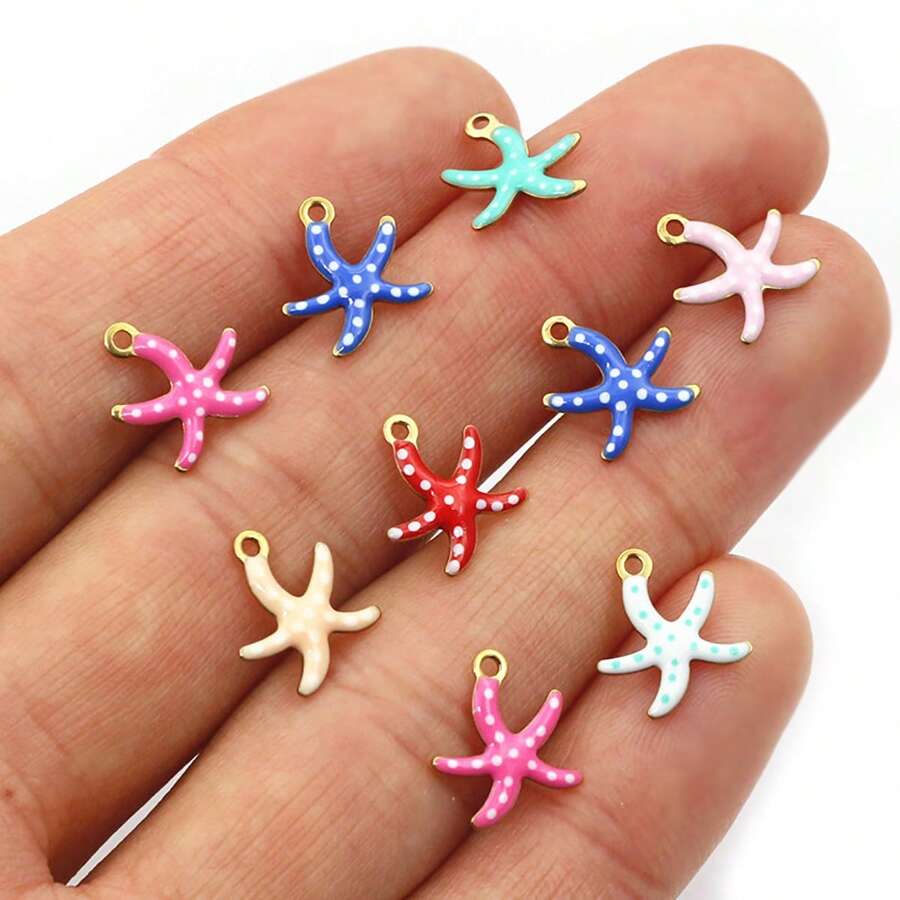 10pcs 10.5x10mm Stainless Steel Small Dots Starfish Charms Pendant Enamel DIY Jewelry Making Accessories Findings Necklace Earrings