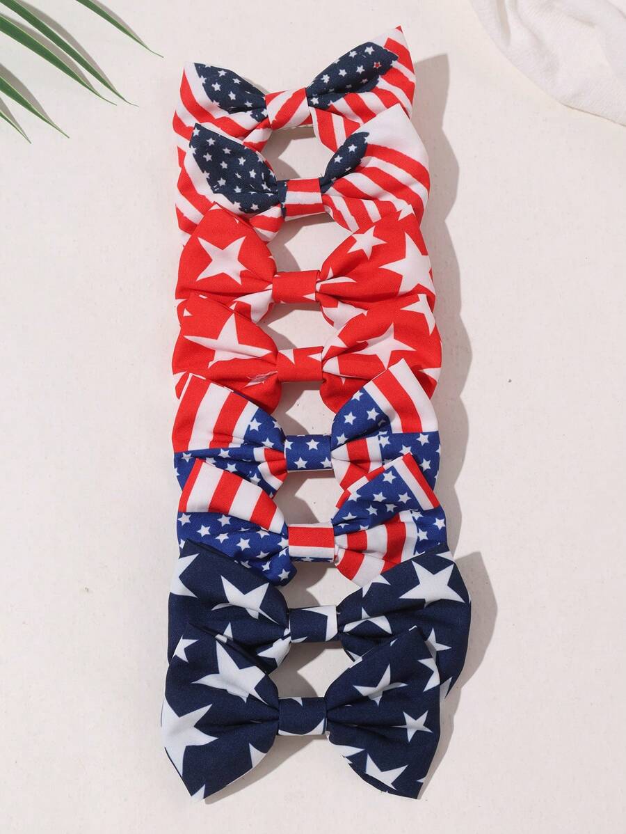 8 piezas Decoración de fiesta de Día de la Independencia de accesorios de moda para adolescentes, pasadores de lazo para el cabello con decoración de bandera para fiestas de vacaciones