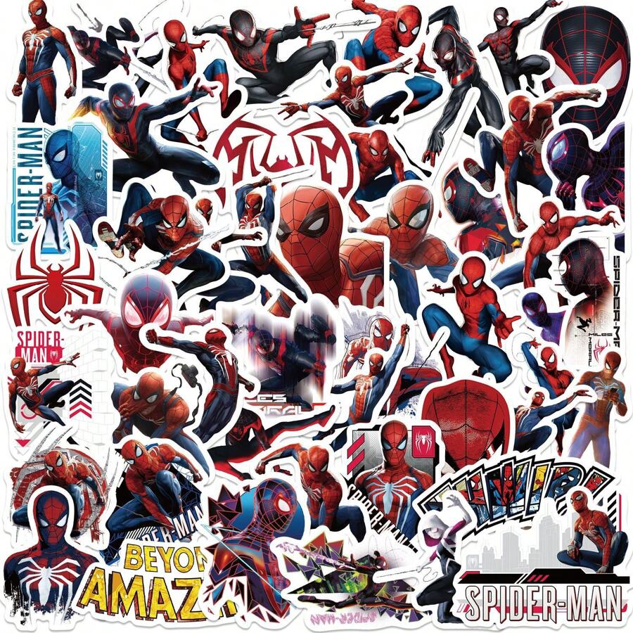 Disney 50PCS Disney Cartoon Movie Marvel SpiderMan Stickers Anime Decal Skateboard Laptop Motorcycle Guitar Cute Kawaii Cartoon Sticker Pack Kids Toy