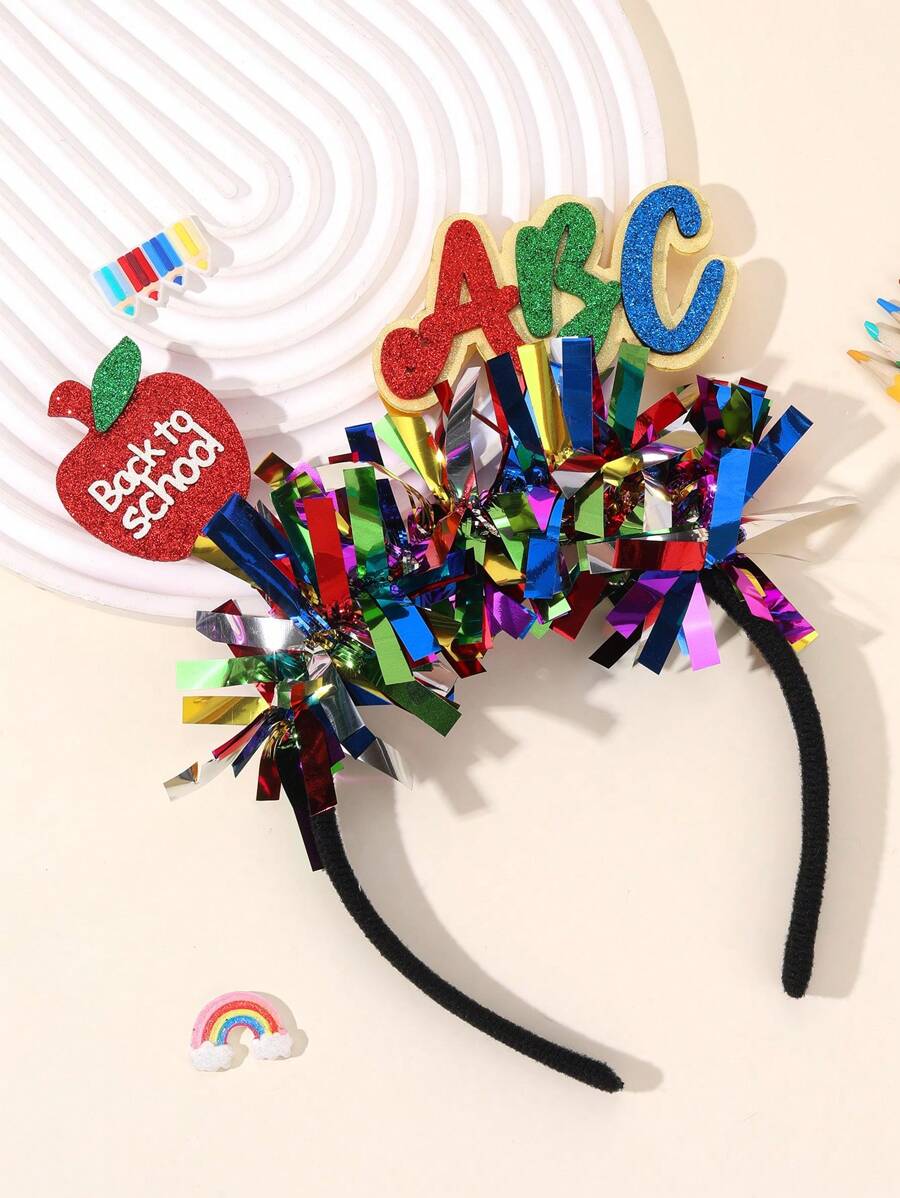 1 pieza Diadema con manzana brillante con letras ABC, accesorio de pelo de moda para fiesta escolar para niñas