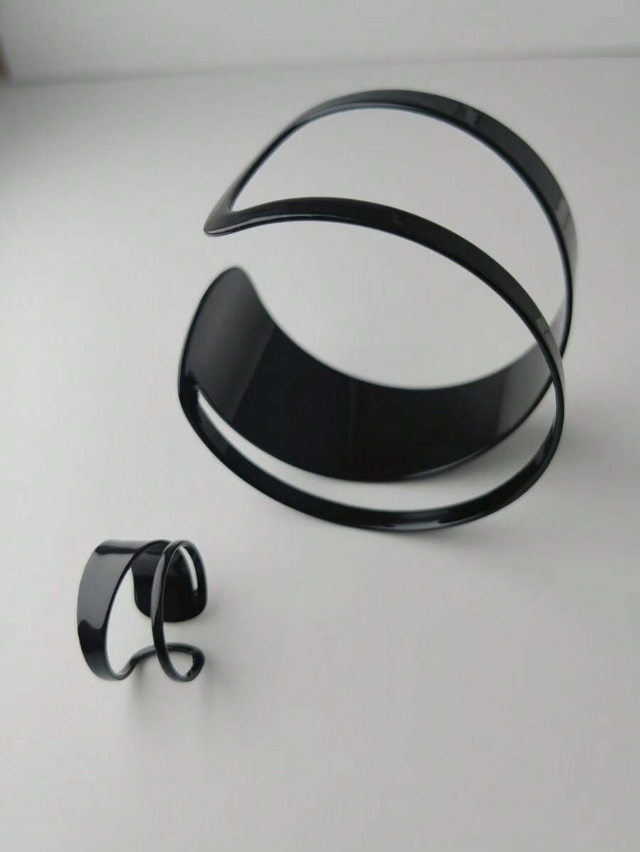 1 Set Minimalist Versatile Geometric Hollow Line Bracelet & Ring Jewelry Set, Best Gift For Vacation