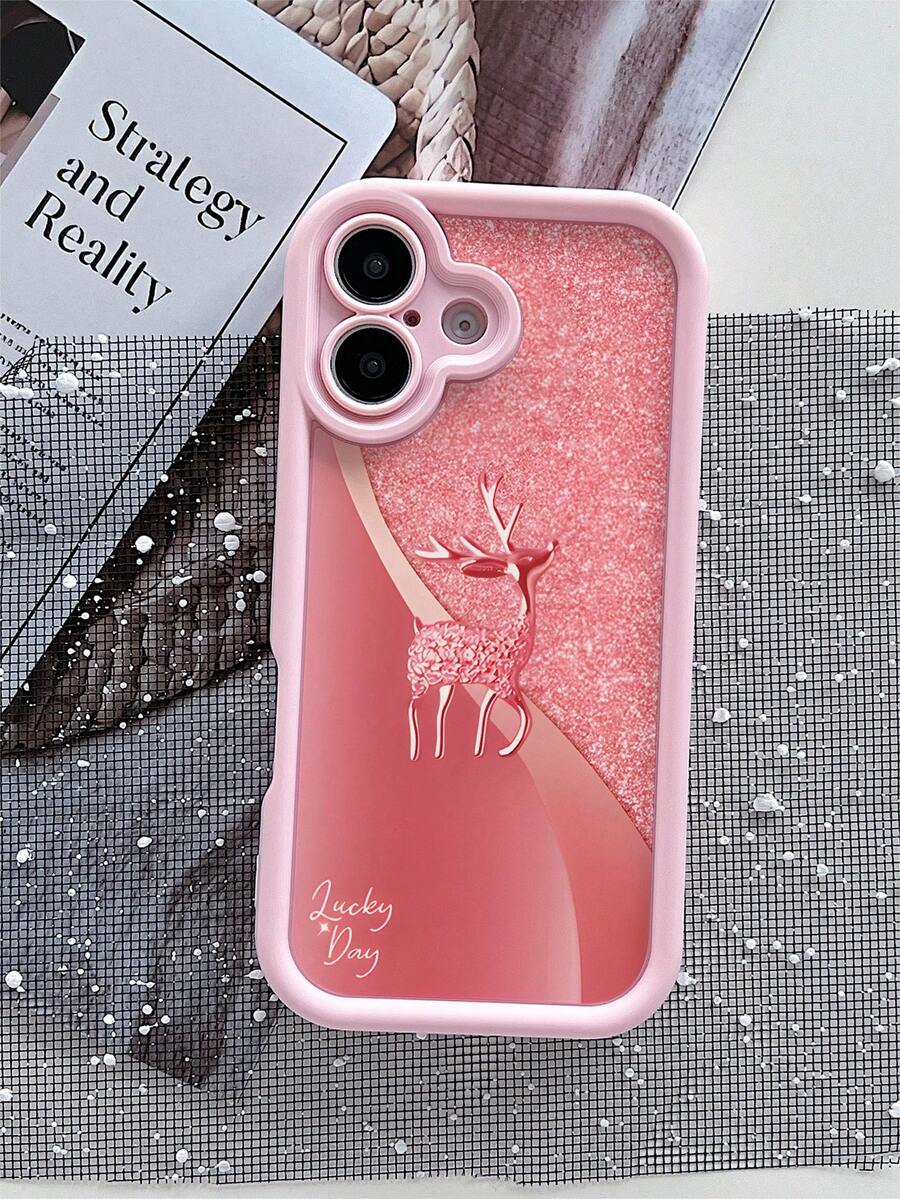 1pc Minimalist Lucky Deer Pattern Matte Anti-Drop Powder Coated Phone Case Compatible With Samsung And Compatible With IPhone 16/15/14/13/12/11/XSMAX/X/XS/XR/7PLUS/8PLUS/7/8/S21/22/23/24/25