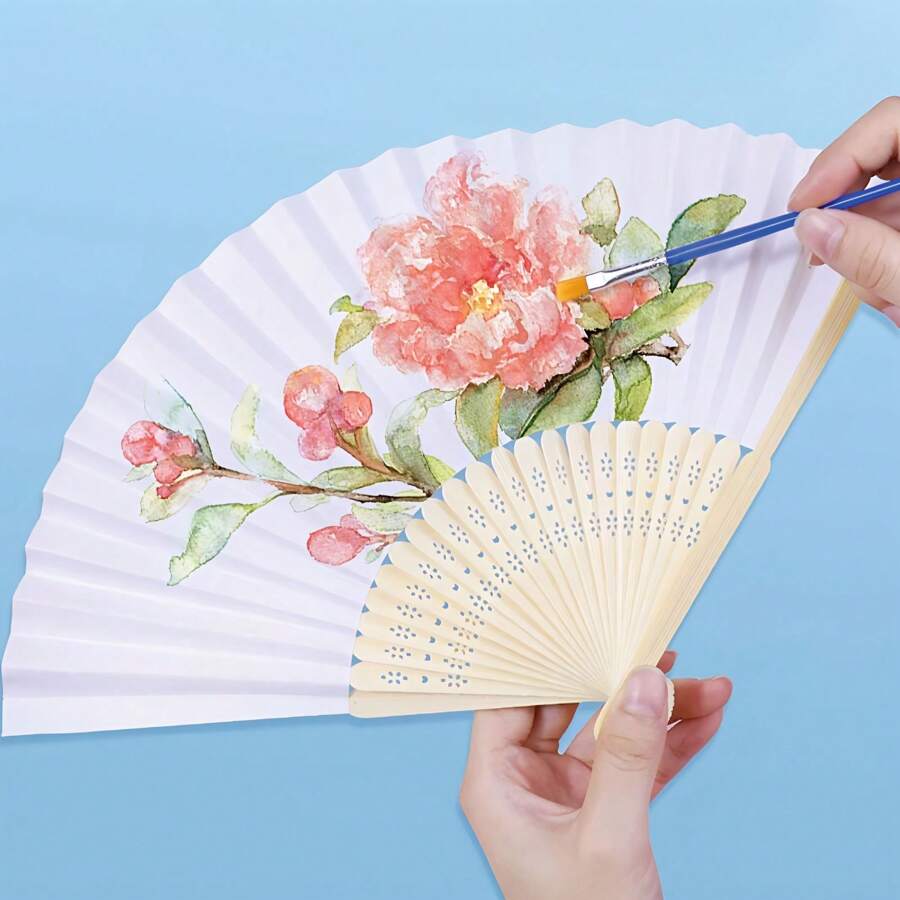 Weiße Papier Faltfächer DIY Malerei Fächer Handgefertigte Fächer kleine Kühlfächer für Sommer Hochzeit Party Dekoration Halloween