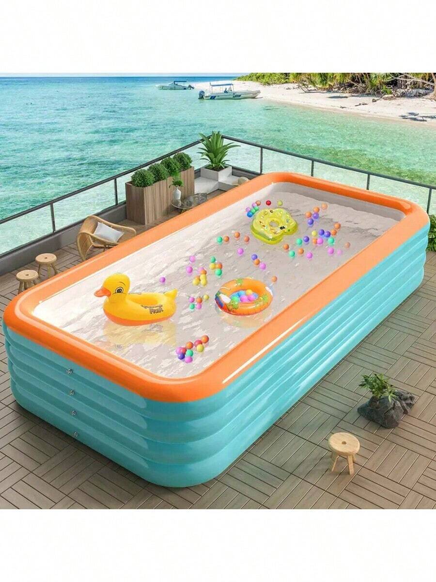 3-Ring 4-Ring Oversize Family Friendly Giant Inflatable Swimming Pool, Thick PVC, Foldable Portable Summer Water Park