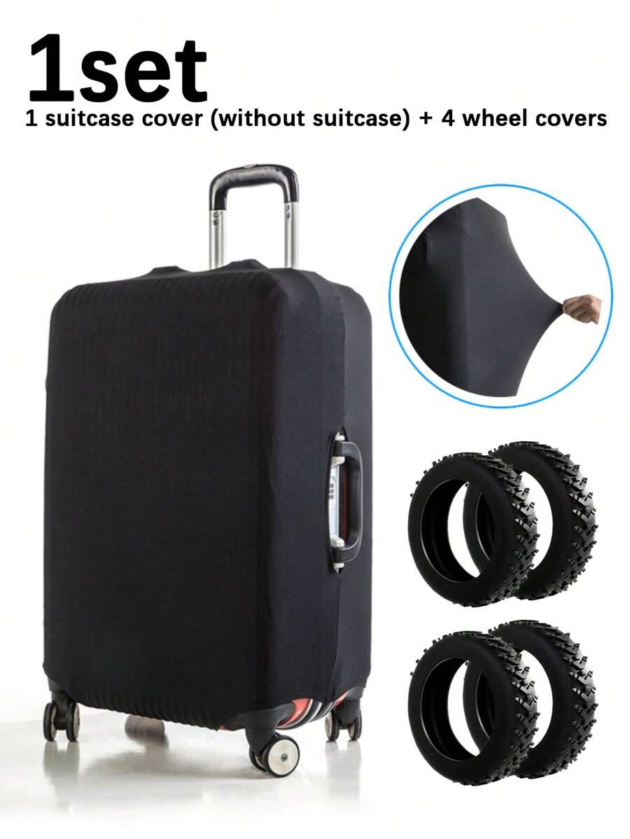 Suitcase Cover & Luggage Wheels Cover Set, Elastic Silicone Anti-Scratch Protector Allover Print + Noise Reduction Caster Caps, For Men Women Students Travel Vacation College Dorm Essentials, Luggage Protector Travel Accessories Value Bundle Travel Essentials Summer Holiday Back To School