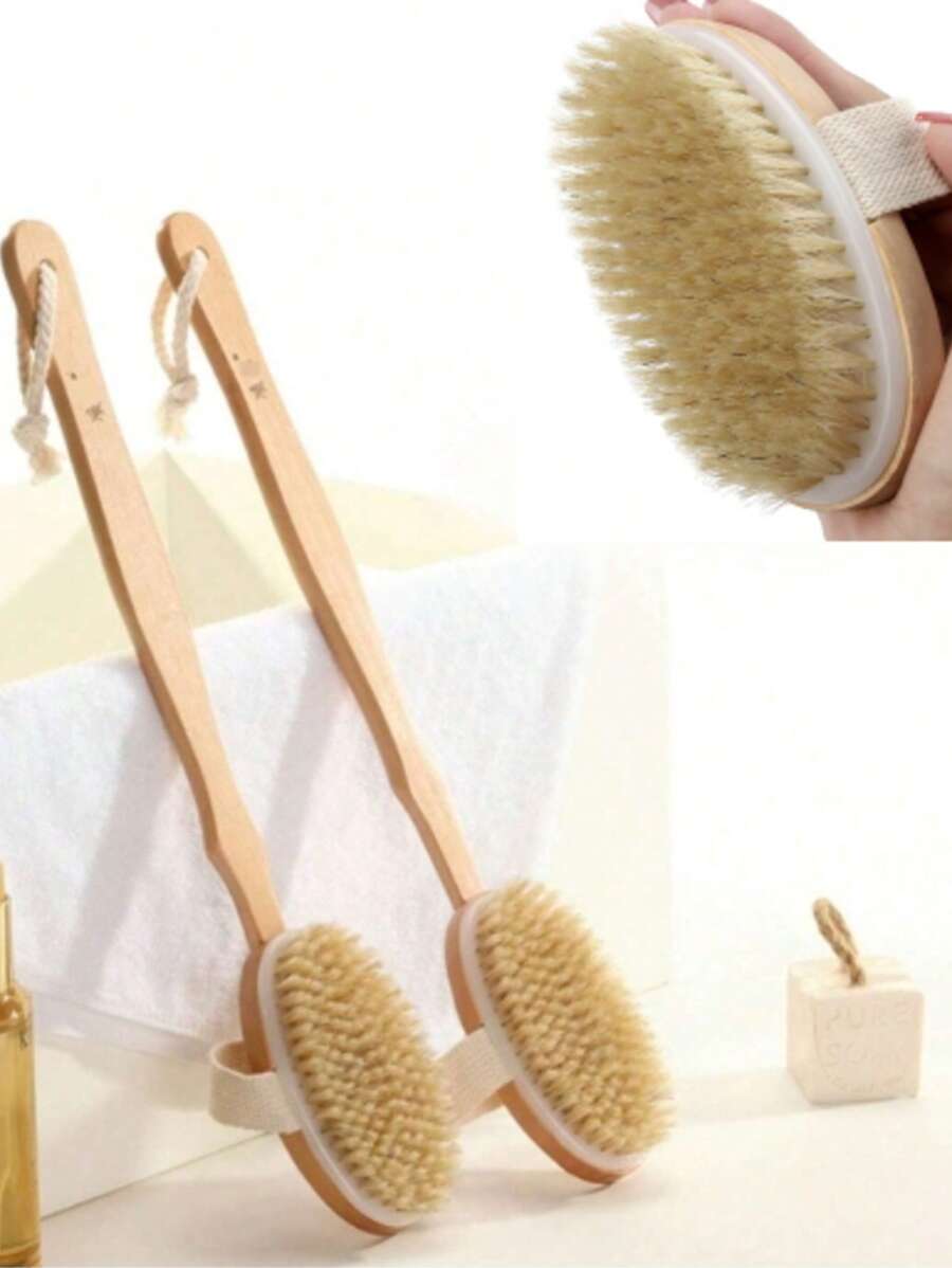 1 Stück Trockenbürstenkörperbürste, Körperhaut-Exfoliator-Kratzer, für trockenes Bürsten der Haut, Massage, Lymphdrainage & Verbesserung der Durchblutung, mittlere Stärke (Wildschweinborsten und Holzgriff) Trockenhaut-Körperbürste