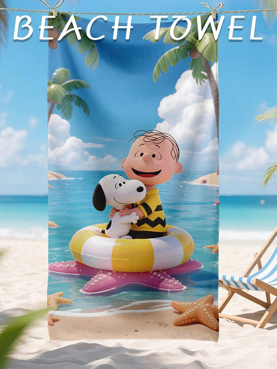 SNOOPY 1pc Snoopy Beach Towel, Snoopy Swim Towel, Bath Towel, Seaside Drifting Pattern Seaside Drifting Pattern Beach Towel, Super Absorbent Bath Towel For Swimming, Yoga, Soft And Comfortable, Lightweight And Portable, Wind And Sun Protection