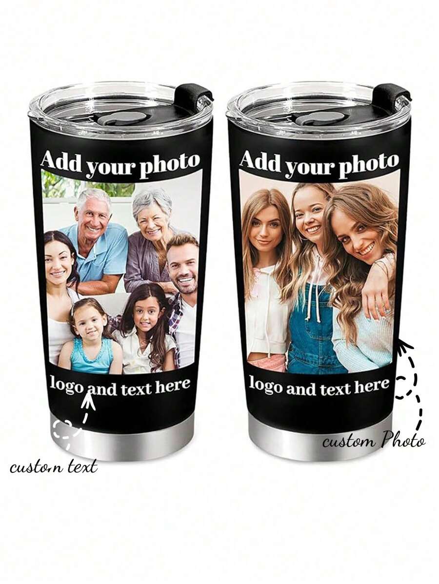 1pc Photos Tumbler, Personalized Travel Mug, Gift For Dad, Gifts For Mom, Pictures Tumbler, Friend Birthday Gift, Father's Day Photo Tumbler Beach Party, Festival Gift, Outdoor Sports Water Cup