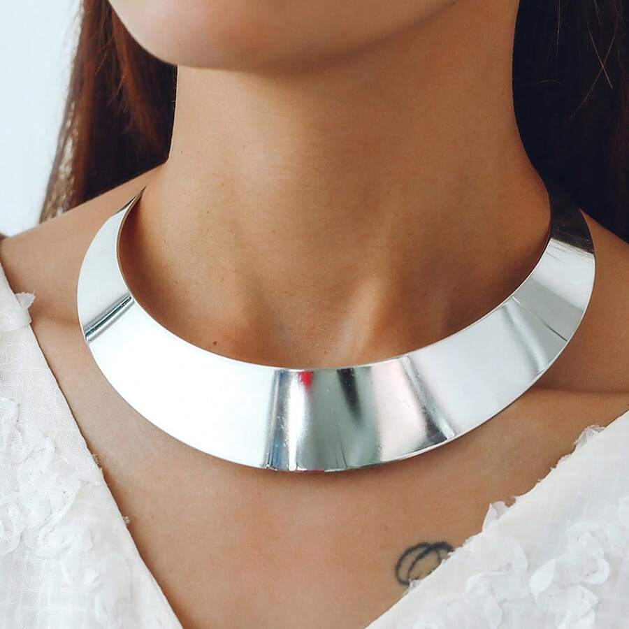 Gola larga retrô, estilosa e exagerada para mulheres, e colares simples