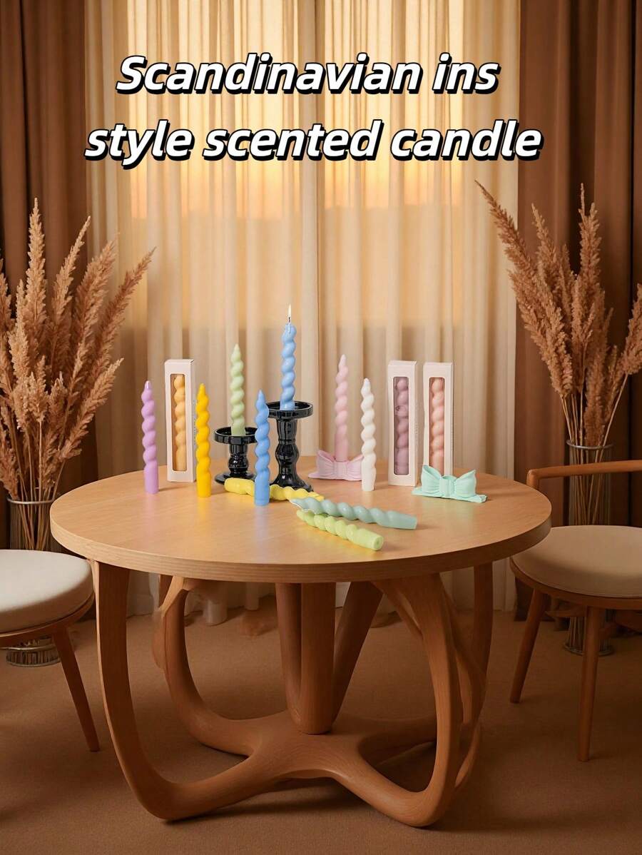 1pc/2pcs Ins Style Spiral Shape Scented Candle, Candlelight Candle, Decorative Table Candle, Room Decoration Custom Scented Candle, Suitable For Graduation Season, Eid, Home Decoration, Room Decoration, Wedding Decoration, Table Decoration, Scented Gifts
