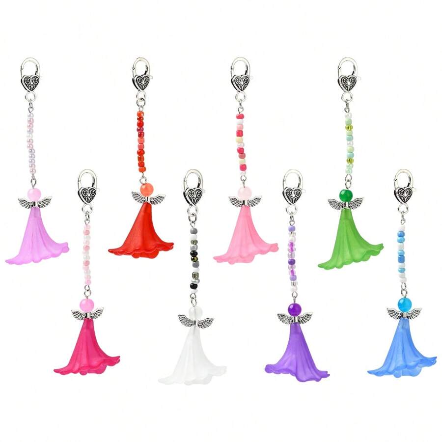 4 unidades Llavero con colgante de flor de ángel con cierre de langosta de aleación, 125 mm, material para hacer joyas DIY, para decorar mochilas, teléfonos, cajas, auriculares, espejo retrovisor del coche, regalo del Día de San Valentín