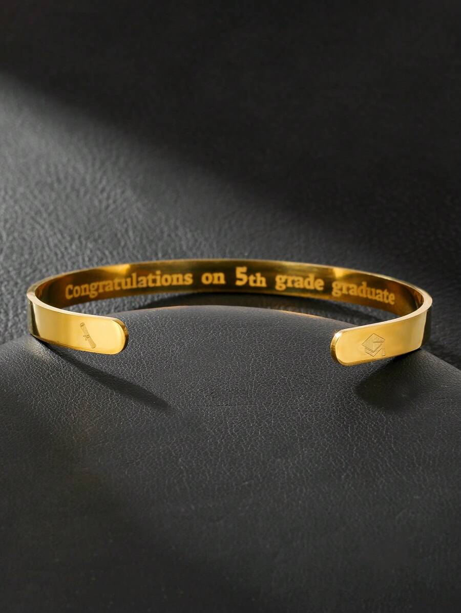 1pc Stainless Steel "Happy Graduation 2025" Adjustable C-Shape Bangle Bracelet, Fashion For Men And Women, Suitable For Daily Wear, Gatherings And Parties