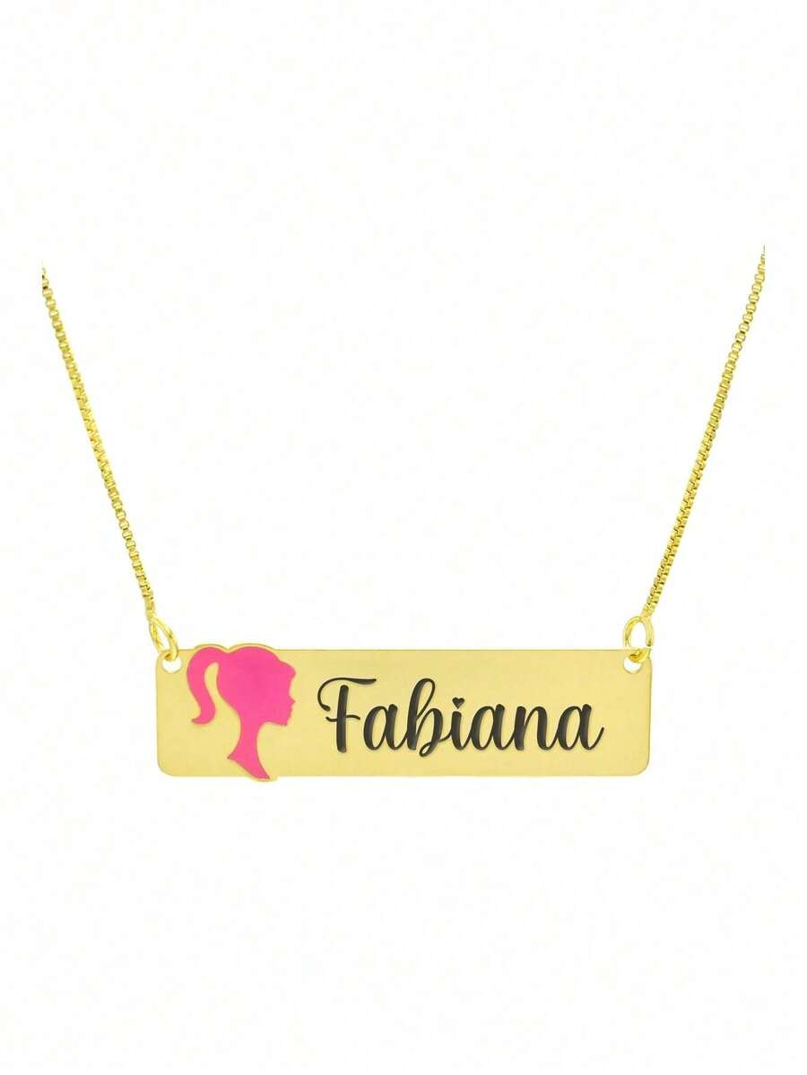 Colar Personalizado Princesa Resinado e Gravação Nome Fabiana Banhado Ouro 18K - 999018311