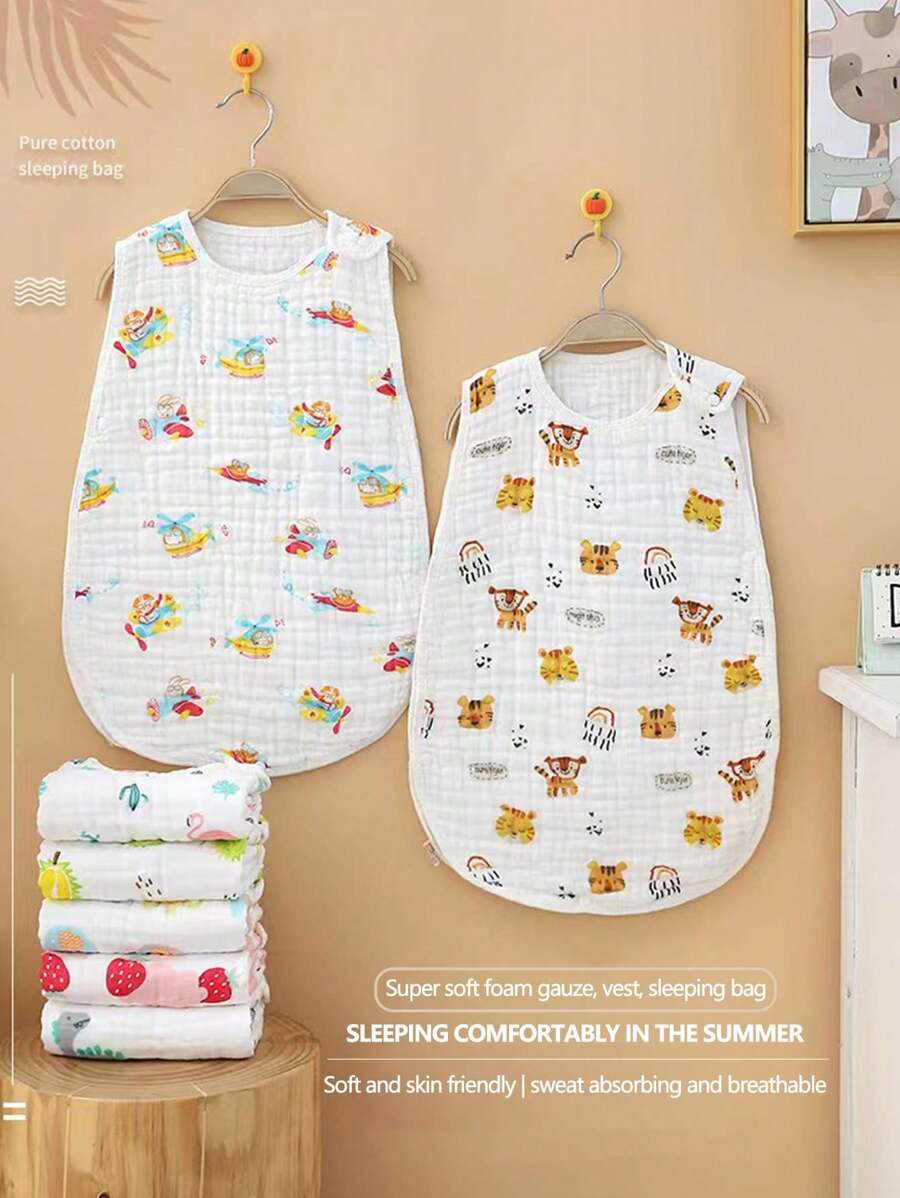 1 pièce Sac de couchage en mousseline pour nouveau-né, 2 pièces Gilet anti-coup de pied Couverture de sommeil pour nourrissons