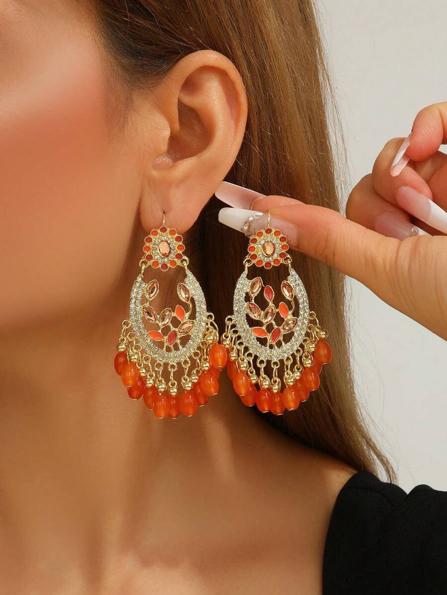 1 par de Aretes con Borlas y Flor en Estilo Bohemio, Lujosos y Exquisitos, Pendientes de Moda Hechos a Mano y Únicos para Mujeres, Adecuados para Viajes y Ocasiones de Fiesta