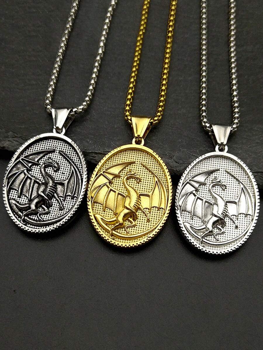 Vintage Fantastic Western Dragon Medal Pendant Necklace For Women Men Stainless Steel Gold Silver Color Punk Jewelry Gift