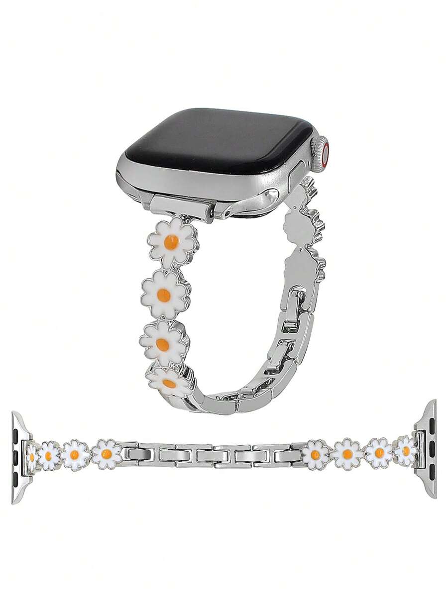 1pc Women's Fashionable Little Daisy Zinc Alloy Bracelet Bands Compatible With Apple Watch Bands Apple Watch Strap 38mm 40mm 41mm 42mm 44mm 45mm 49mm (S10 42 )Mm (S10 46)Mm,Fresh Flower Design Metal Oil Dripping Strap Compatible With Iwatch Series Ultra/SE/S10/S9/8/7/6/5/4/3/2/1,Fine Women Fashion Watch Accessories, Smart Watch Strap,Valentine's Day/Birthday Gift,Fashion Accessories