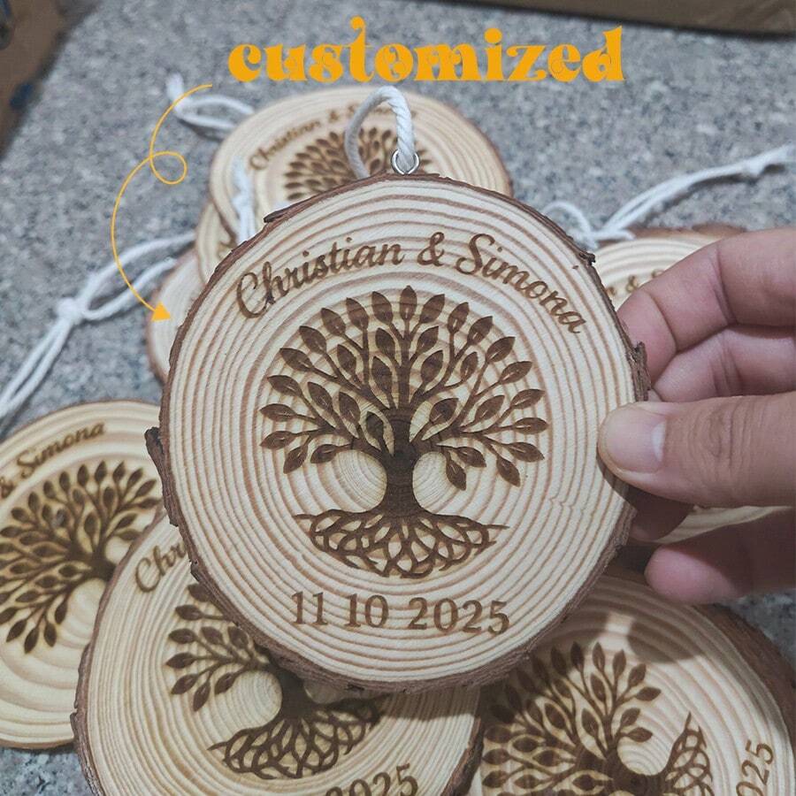 1 Stück Hölzerner runder Teller mit Lasergravur, geeignet für Hochzeitsdekoration zum Aufhängen, Hochzeitsfeier Segen, personalisierte Foto-Lasergravur, klassisch und langanhaltend