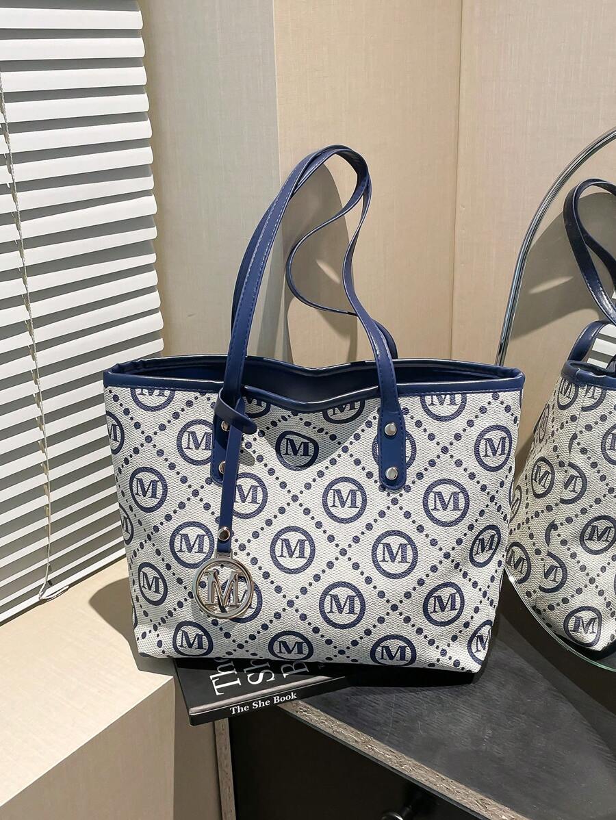 Bolso de tela grande con estampado de letras, estilo simple, para cruzar fronteras entre la UE y EE. UU. Nuevo bolso de hombro de patrón de rombos para mujeres ir al trabajo