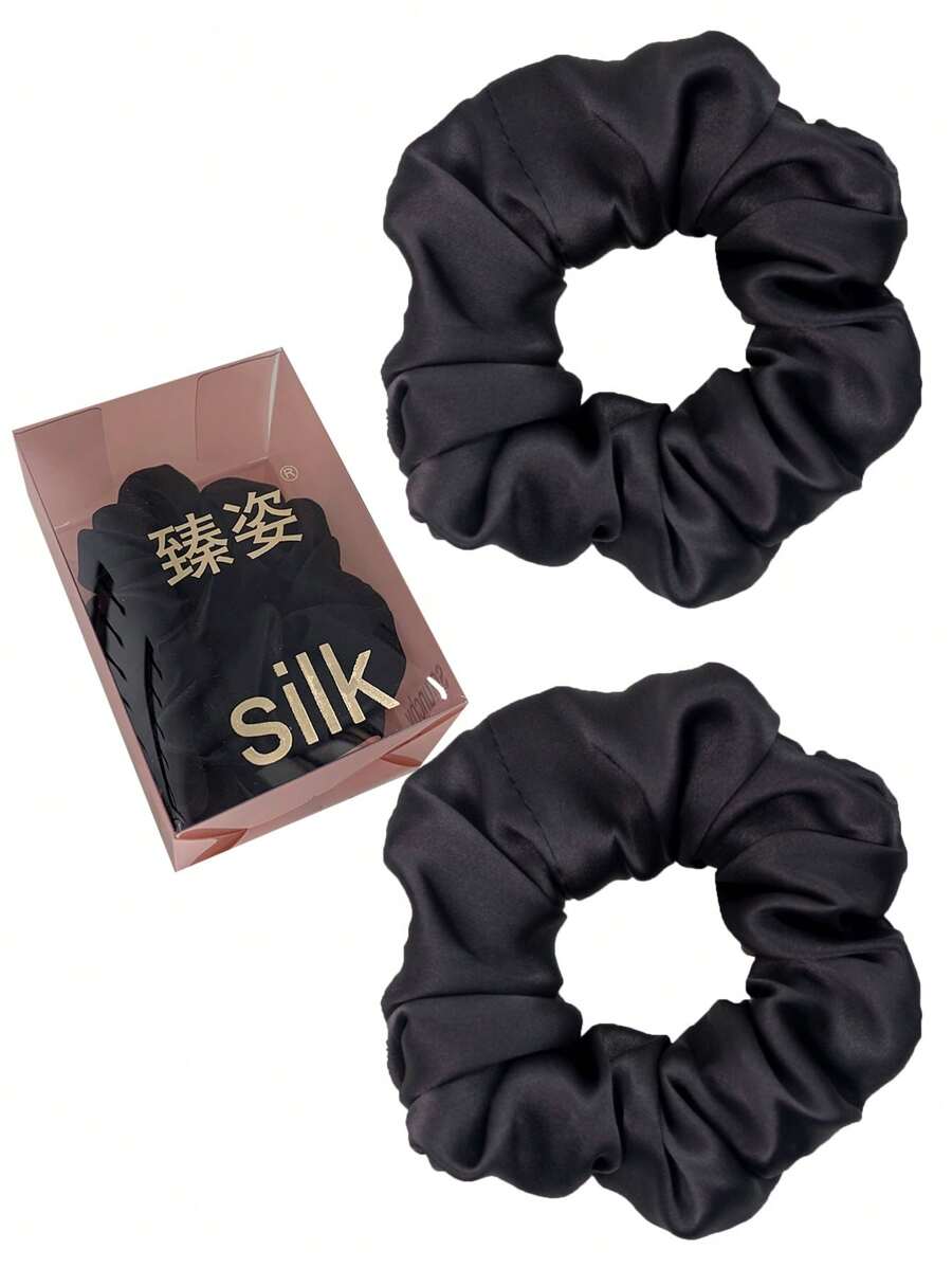 2 STüCK BOX 100% Natürliche Seide Einfarbige Haargummis Hochwertige Haarscrunchies (19 Momme) Große Haarbänder Haaraccessoires Frauen