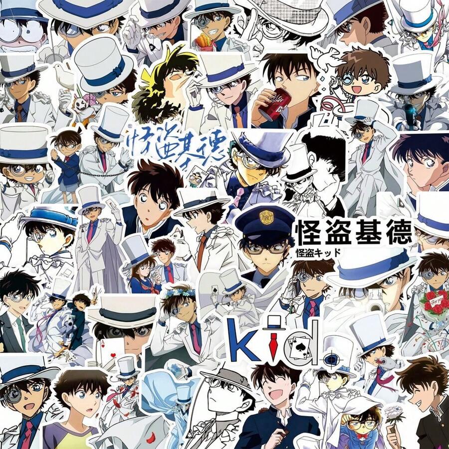 bandai 80-82 Stücke Detective Conan Kaito Kid Aufkleber - Anime Deko für Notizbuch/Handyhülle/DIY-Journal