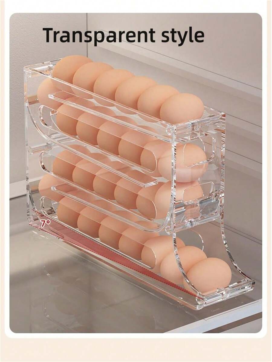 4-Tier Sliding Egg Storage Box, Refrigerator Side Door Egg Carton, Automatic Rotating Egg Holder, Household Kitchen Organizer (Holds Up To 30 Eggs)