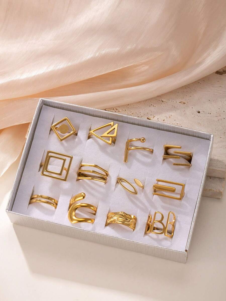Juego de 1/12 anillos de acero inoxidable minimalistas para mujeres, adecuado para combinar a diario, festivales, citas, compromiso, boda, regalo para amantes, amigos, familiares, juego de anillos al azar, incluye caja de regalo