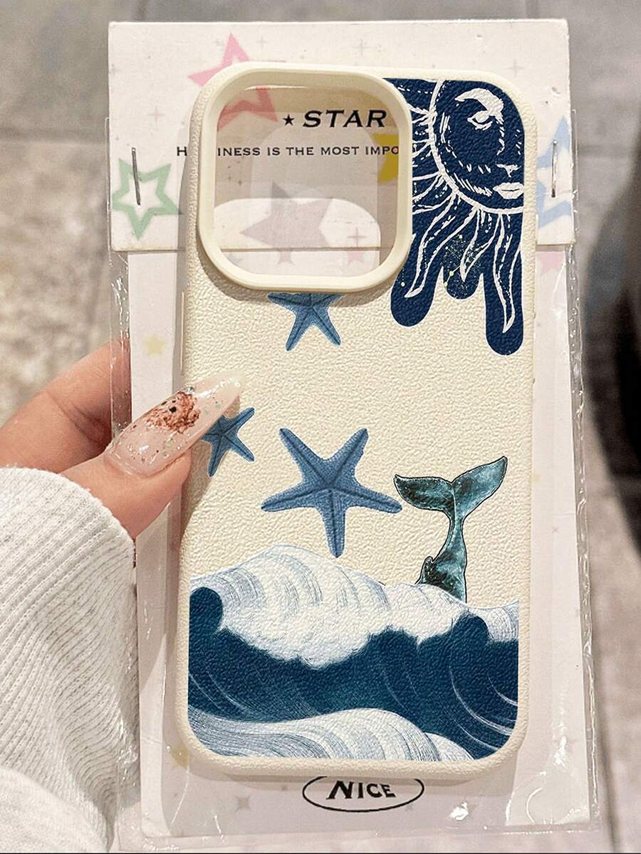 1 pieza Funda de teléfono suave, a prueba de agua y golpes, antideslizante, con patrón retro de olas y estrellas azules para teléfonos