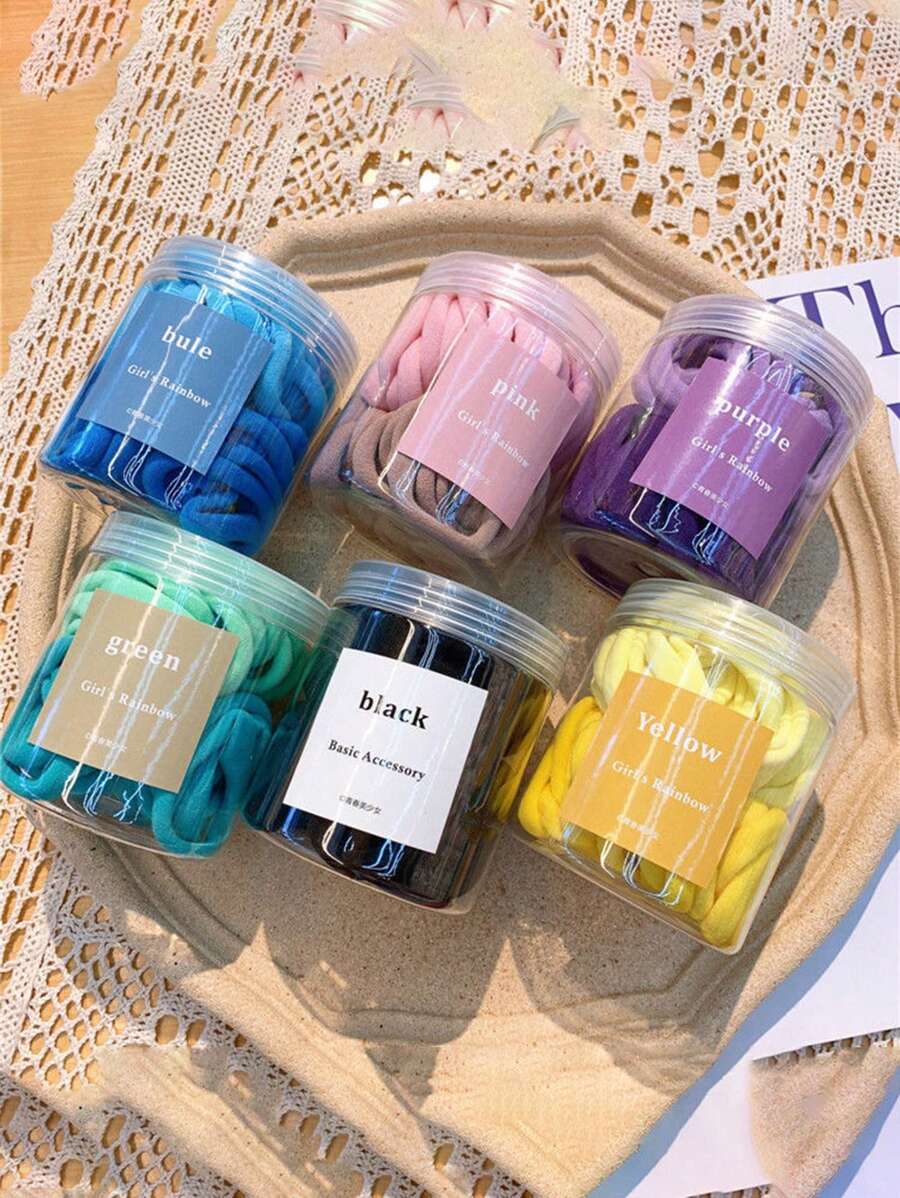 1 Packung mit 50 Stück koreanischer Stil nahtlose Nylon Haargummis mit hoher Elastizität, Haarschlaufen für den täglichen Gebrauch