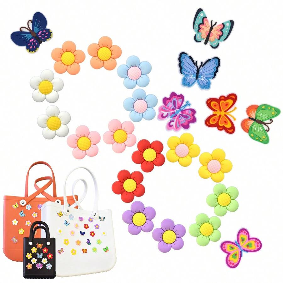 10pcNew Fashionable Butterfly Flower PVC Soft Rubber Detachable Hole Shoe Buckle DIY Beach Bag Hole Buckle Jewelry Accessories Beach Accessories Beach Essentials Vacation Holiday Essentials