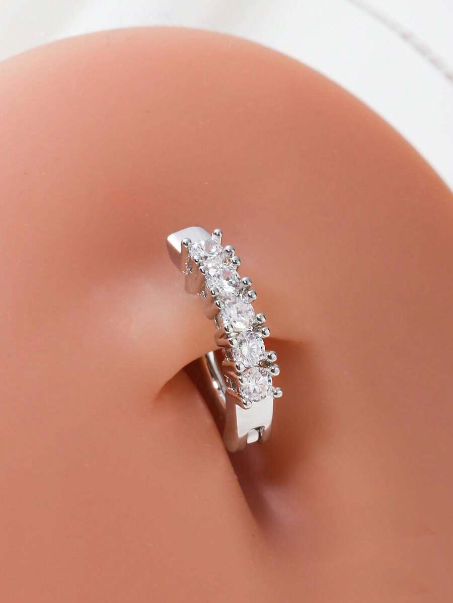 1 Stück einfacher und stilvoller kreisförmiger Zirkonia-Edelstahl Bauchnabel Piercing Ring für Frauen