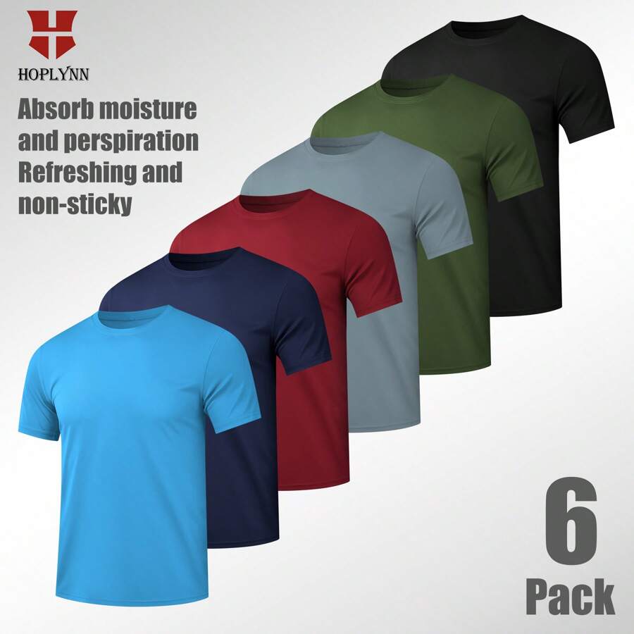 HOPLYNN paquete de 6 camisetas de entrenamiento para hombre de manga corta, tops activos atléticos de cuello redondo para correr