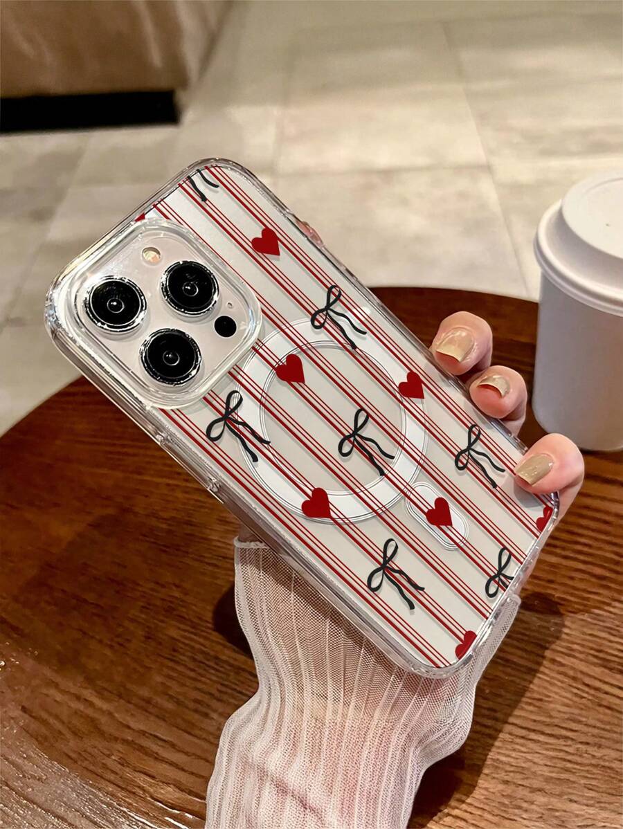 1 Pieza Funda de teléfono negra con lazo y raya roja, pantalla completa, magnética, transparente, resistente a golpes, de material suave y duro, se puede usar como regalo festivo para hombres y mujeres, anti-huellas dactilares y anti-arañazos, carcasa brillante transparente para XS/XS Max/XR/11/12/13/14/15/16 Pro/Pro Max, 14/15/16 Plus