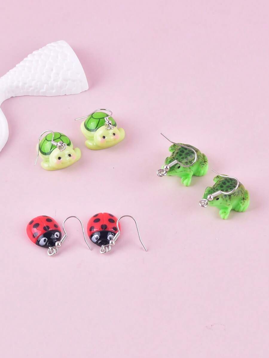 1 Paar klassische niedliche 3D Schildkröten-, Frosch-, Marienkäfer-Ohrringe, Partydekoration Schmuck für Frauen