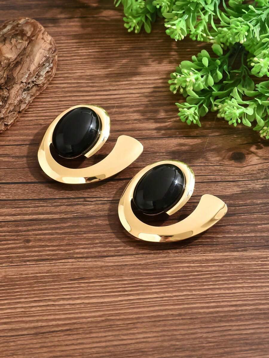1 Pair/2 Pcs Exaggerated Geometric Waterdrop Shaped Stud Earrings, Suitable For Women's Daily Wear