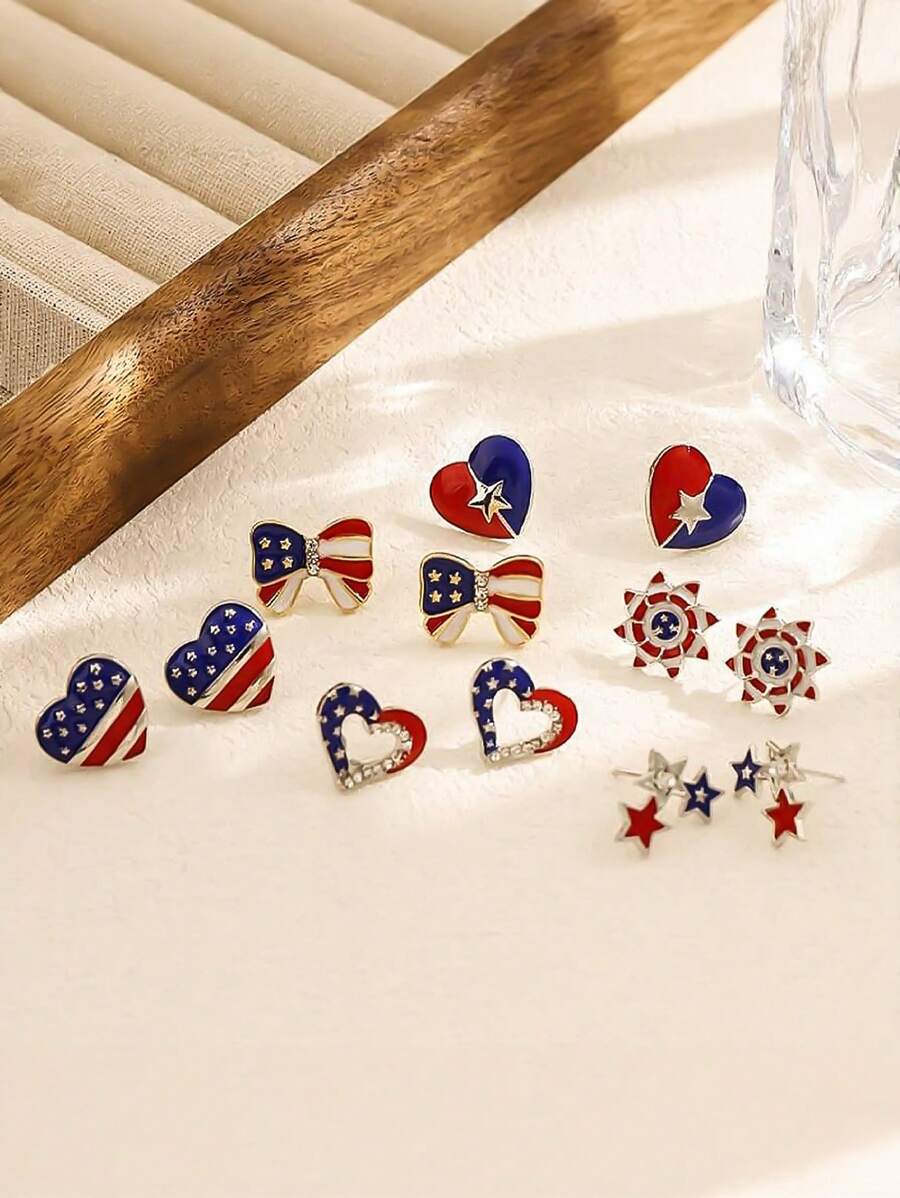 1 Pair Of American Independence Day Bow Stud Earrings Fashion European And American Style Love Earrings Personalized Party Earrings