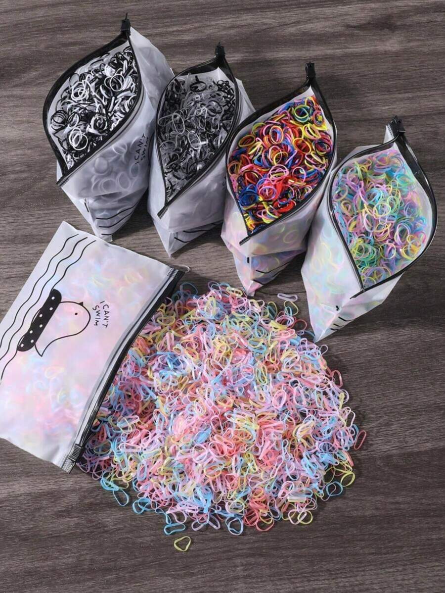 Paquete de 1000 piezas de Bandas elásticas de goma de colores desechables de 0,59 pulgadas de diámetro, adecuadas para uso diario, para niñas