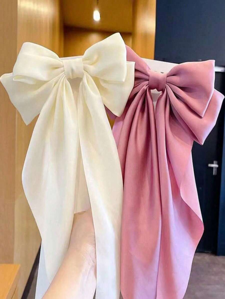 1/2 piezas Grandes Moños de satén sedoso para niñas, Pinzas de metal con cola larga, Accesorios para el cabello tipo lazo estético para niñas y adolescentes, para fiestas y uso diario