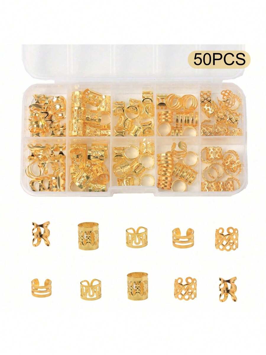 Set de 100/50 piezas de trenzado dorado mezclado, 50 elegantes aros/accesorios para el cabello de señoras y niñas del milenio