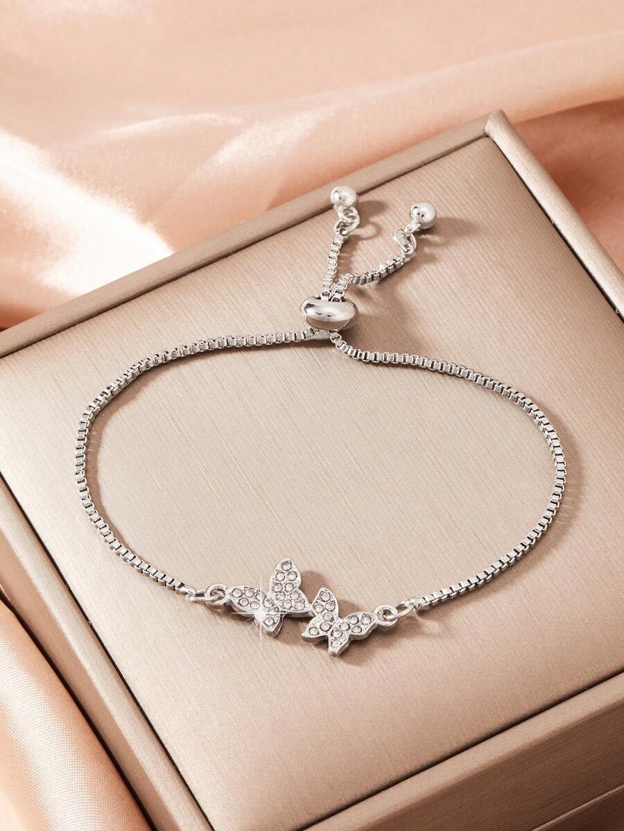 1 Peça Bracelete Feminino Ajustável de Design de Borboleta Minimalista e Elegante na Cor Prata, Adequado para Uso Diário (Sem Caixa)