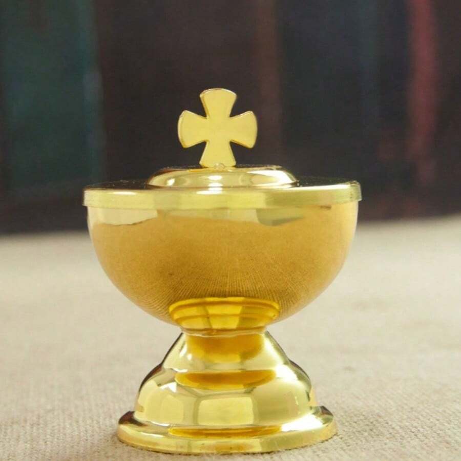 Orthodox Mini Holy Water Chalice Spoon Set Zinc Alloy With Cross Top Design Compact For Home Blessings Sacred Gifts