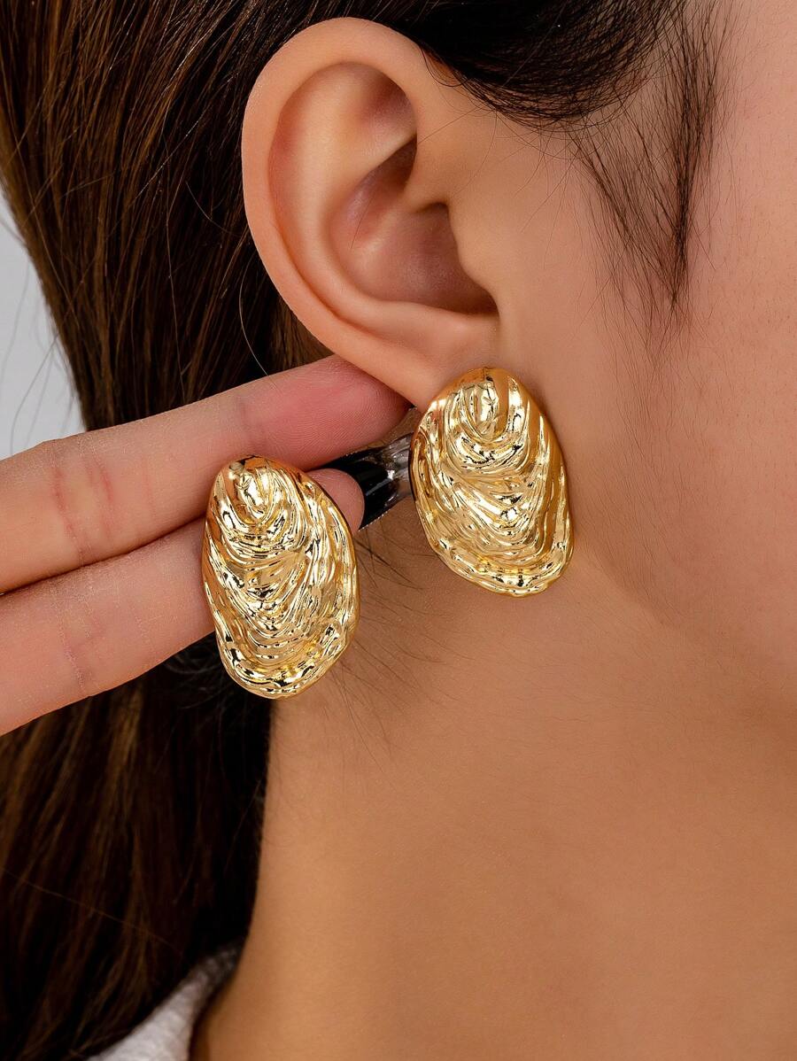 2 pares de pendientes de mujer tipo maxi con diseños asimétricos de conchas, corazones, lágrimas, peces, espirales y caras geométricas, chapados en oro, adecuados para fiestas y uso diario