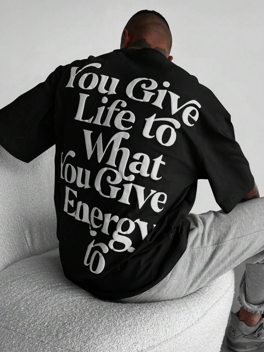 Plus Size Men's Casual Letter Print Round Neck T-Shirt
