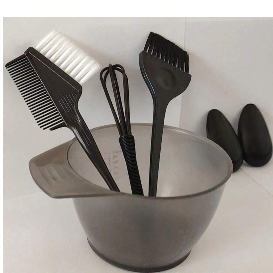 Kit profesional de tinte de cabello de 6 piezas - Juego completo de herramientas de tintura que incluye tazón de mezcla, pinceles para tinte, peines aplicadores, clips para seccionar el cabello, cubiertas para las orejas y capa protectora para coloración - Kit de coloración del cabello de calidad de salón para uso casero de bricolaje