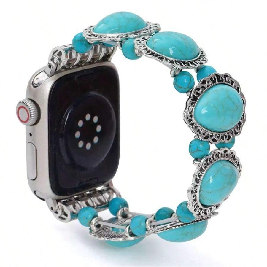 Pulseira de relógio boêmia de liga azul turquesa, 1 peça, compatível com 38 mm, 40 mm, 41 mm, 42 mm, 44 mm, 45 mm, 46 mm e 49 mm, pulseira de relógio fashion para homens e mulheres, para as séries UltraS10/9/8/7/6/5/4/3/2/1 (relógio não incluso), melhor presente para namorada e amigos